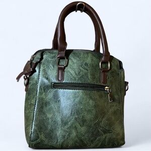 Chic Green Satchel with Brown Accents